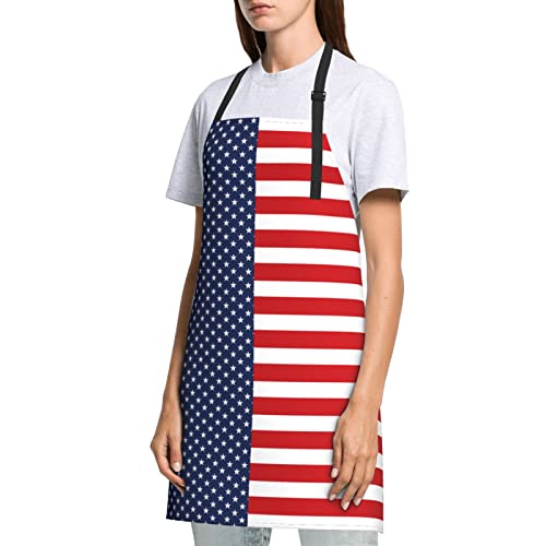 American Flag Print Adjustable Waterproof Apron 25"X28" - Kitchen Chef Works Cooking Grooming Bbq Aprons For Women Men, Blue #TOP1
