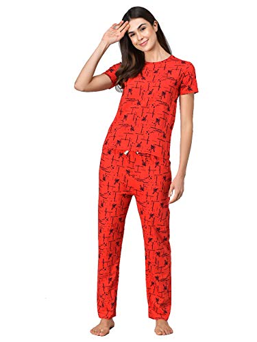 Image of KOTTY Red Cotton Printed Women Pyjama