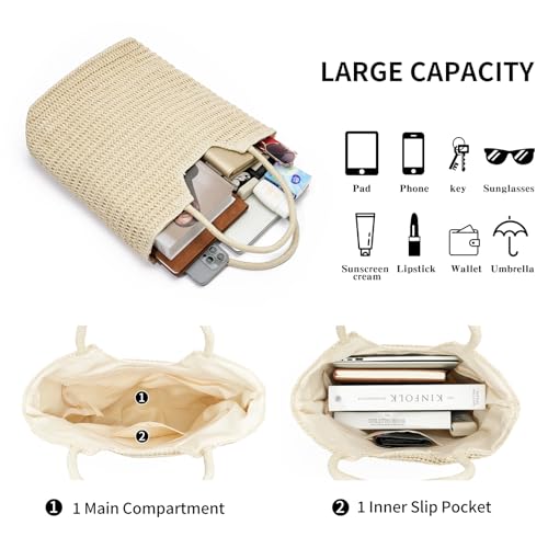 Bolso Tote tejido de playa para mujer grande miniatura 3