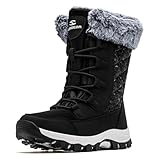 HOBIBEAR Women's Winter Snow Boots Waterproof Lightweight Warm Faux Fur Lined Mid-Calf Booties（Black Size 9 Women