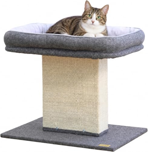 Catry Cat Perch with Washable Replaceable Bed & Wide Sisal Scratching Post | Elevated Cat Bed with Washable Bed, Wide Sisal Scratching Surface, Sturdy Base for Indoor Cats