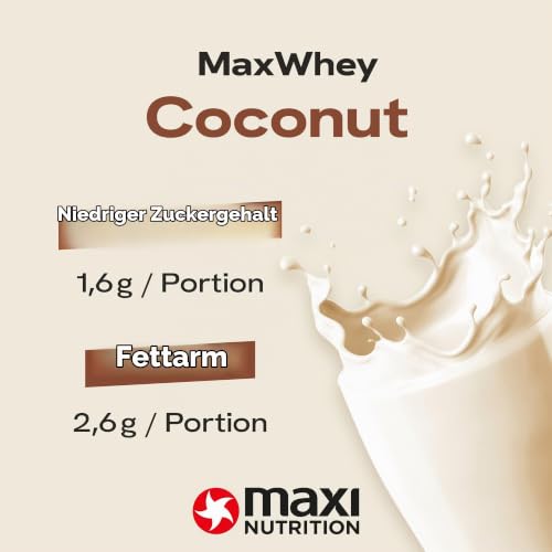 MaxiNutrition 100% Whey Premium-Proteinpulver Kokosnuss 420g, ohne künstliche Aromen, Eiweißpulver aus 100% Molke, ergibt 14 Protein-Shakes à 23g Eiweiß, low carb, inkl. Vitamin B6