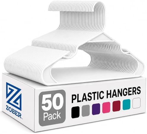 Everyday Standard White Plastic Hangers - Pack of 60 - with Strap Hooks 16.5 Inch, Durable & Slim Space Saving Tubular Clothes Hangers, For Pants, Shirt, Dress, Underwear, Bra Etc. Hangs up to 5.5 lbs