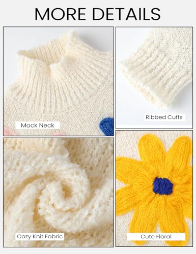 Image of Yimoon Women's Cropped Floral Sweater 2024 Fall Winter Cute Crochet Flower Long Sleeve Knit Pullover Tops(White-M), Medium