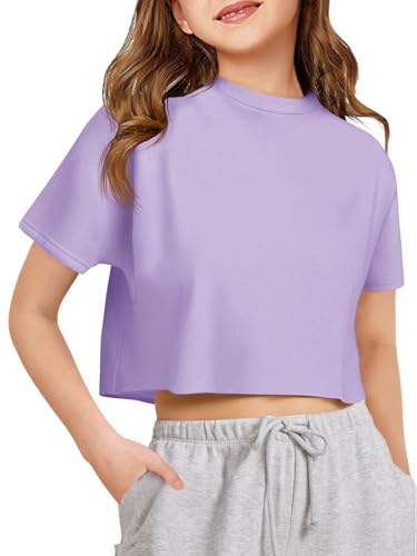 Image of Girls Athletic Oversized Crop Tops Kids Drop Shoulder Short Sleeve T Shirts Workout Tees 5-14 Years