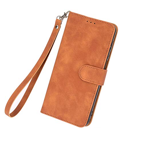 BRAND SET Funda para HTC Desire 21 Pro 5G con Correa para Muñeca, PU Cuero Flip Cárcasa Silicona Antigolpes Protector Case Cover Bumper Carcasa para HTC Desire 21 Pro 5G(Marrón)