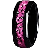 Jude Jewelers 8mm Stainless Steel Black Pink Shining Flower Style Wedding Band Ring (Black Pink, 7)