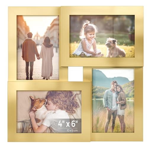SONGMICS Collage Picture Frames, 4x6 for Wall Decor, Multi Family Photo for Gallery Decor, Hanging Display, Set of 4, Pale Gold URPF025A01