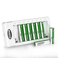 Granicell Rechargeable AA Batteries with Charger, 8 Pack 2800mAh High Capacity Ni-MH Double A Batteries with Smart 8 Bay Smart Battery Charger, USB Fast Charging