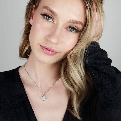 SHINYY 2 Side Crystal Clover Necklace for Women | 18K Gold Plated Four Leaf Lucky Pendant | 4 Leaf Cubic Zirconia Jewelry for Her4