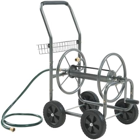 pro.tec Schlauchwagen für 3/4 Zoll Schlauch bis zu 65 m Metall Gartenschlauchwagen ohne Schlauch Schlauchtrommel mit Reifen rollbar Schlauchaufroller mit Handkurbel 84 x 48 x 93 cm
