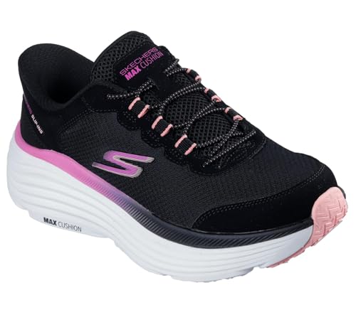 Skechers Max Cushioning Endeavour Cardova Baskets mains-libres pour femme, Bordure rose en textile noir, 38 EU