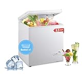 EUASOO 3.5 Cu.Ft Deep Compact Freezer, Chest Freezer with a Removable Basket 6 Gears Adjustable Temperature Control(-18°F to 50°F) for Garage, Office, Basement, House, Kitchen, Shop, RVs-White