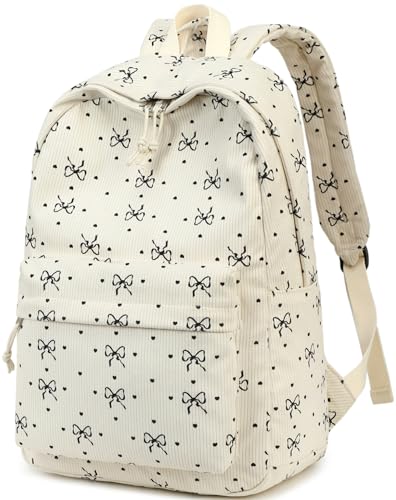 BTOOP Mochila escolar para adolescentes, grande, de veludo cotelê, leve, para meninas, meninos, casual, colegial, faculdade, mochila, Laço preto - coração, Medium, Mochilas Daypack