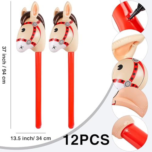 Image of 12 PCS 37 Inch Inflatable Stick Horse Premium PVC Horse Head Stick for Western Parties, Cowboy Decorations, and Themed Events