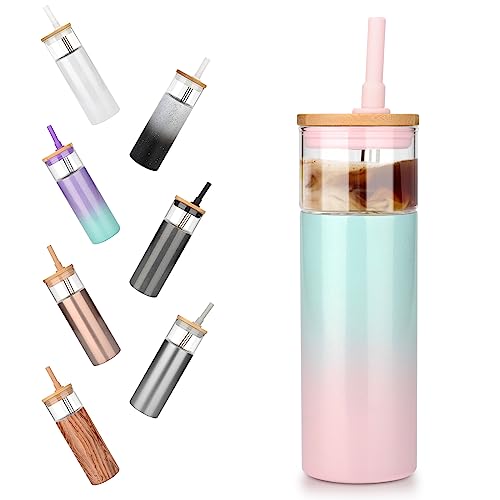 Comparison: 12 Best Iced Coffee Cups Reusable Glass And With Lids And Straws 11 Tronco 20 oz Vacuum Insulated Glass Tumbler with Lid and Straw - Keeps Drinks Cold for 12 Hrs - Reusable Glass Cup for Iced Coffee, Smoothies & Boba - Sweat & BPA Free, Dishwasher Safe, Fit Car Holder