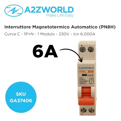 Leistungsschalter 6A C6, 1P+N 6kA Kurve C, Slim Solo 1 Modul DIN 220V AC, zertifiziert IEC60898-1, Serie PN8H