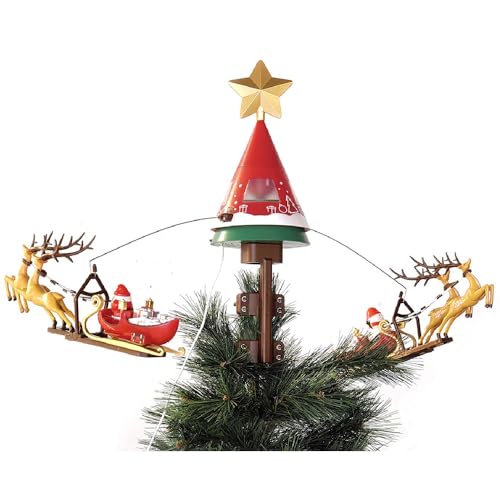 COSE DA CASA Puntale con slitte Babbo Natale Renne Pupazzo di Neve Rotante Albero di Natale Stella Luminosa Musicale