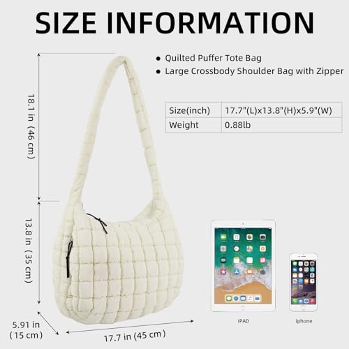 Image of Puffer Quilted Shoulder Bag Large Puffer Tote Bag for Women,Hobo Quilted Tote Bag Crossbody Shoulder Handbags Puff Purse
