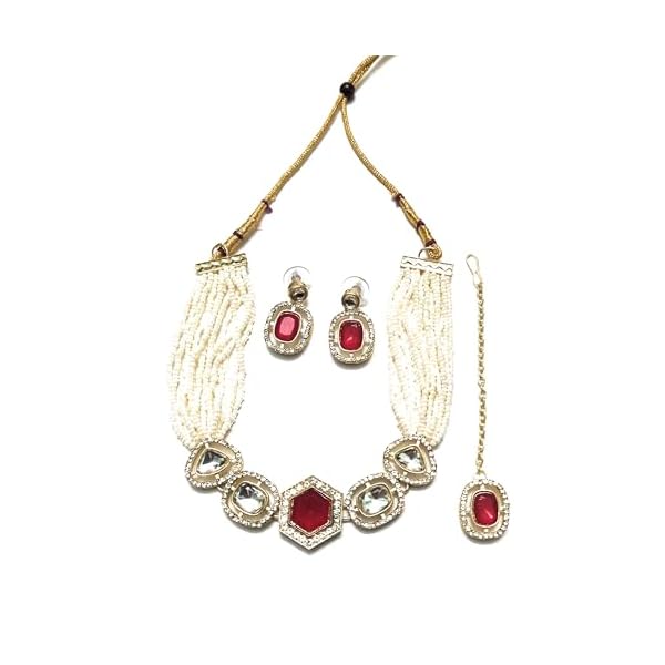 SHARVARI IMITATION JEWELLERY moti haar choker set with studded earings and mangtika