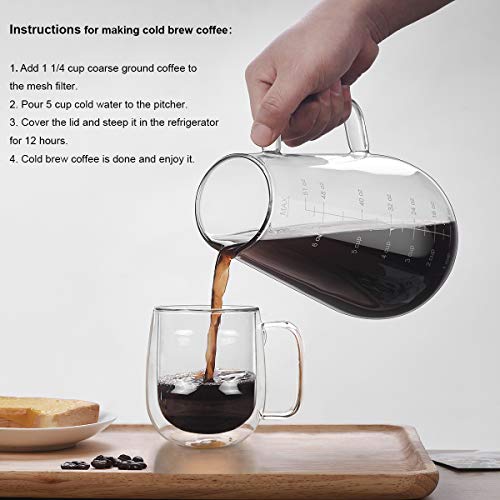Bnunwish Cold Brew Coffee Maker Iced Tea Pitcher Infuser With Airtight Lid And Thick High Borosilicate Glass Carafe, 51Oz/1.5L #TOP3