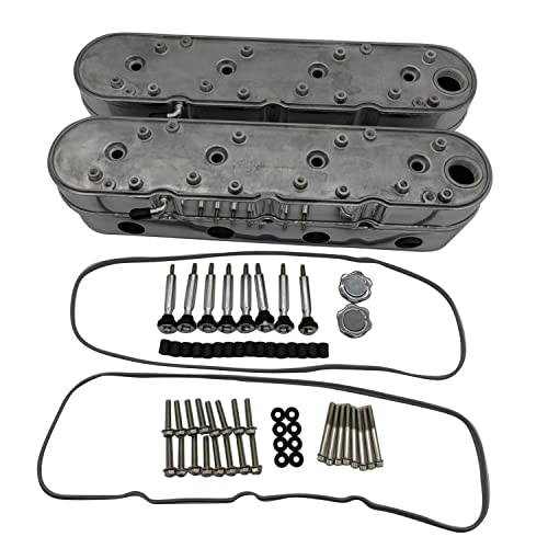 1 Pair 2pcs/Set Valve Cover Polished Finned Vintage Hidden Cast Aluminum Valve Cover with Coil Mounts Compatible with Chevy LS LS1, LS2, LS3, LS6, and LS7 Engines.