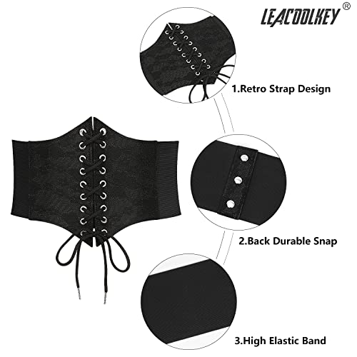 LEACOOLKEY Women Black Tied Waspie Belt, Lace-up Cinch Belt, Corset Elastic Waist Belt3