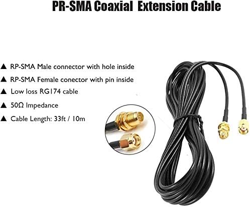 RUNCCI-YUN 10m 33ft RP-SMA WiFi antenna extension cable,RP-SMA Male to Female Cable, Coaxial Cable Connector Antenna Adapter(Black) for Wireless LAN Router Bridge & Cellular Antenna, Not for TV