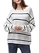 Produktbild Woolen Bloom Damen Oversize Strickpullover Gestreift Pullover Rundhals Pulli in Feinstrick Flauschig Strickpulli Langarmer Sweater Sweatshirt Herbst Winter, Weiß, S / EU 36-38