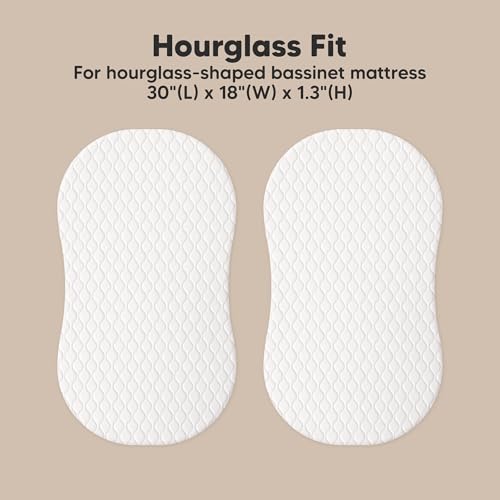 Image of 2-Pack Waterproof Bassinet Mattress Protector - Quiet Bassinet Waterproof Cover Compatible with Halo Bassinest Swivel Sleeper, Hourglass 30 inchx18 inch, Soft Quilted Cotton, Durable & Easy Fit (Soft White)