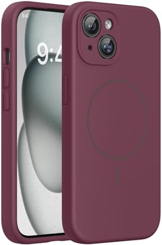 Miracase für iPhone 15 Hülle mit MagSafe, Flüssigsilikon-Hülle | [weiches, kratzfestes Mikrofaser-Innenfutter] Stoßfester Handyhülle für iPhone 15, Weinrot
