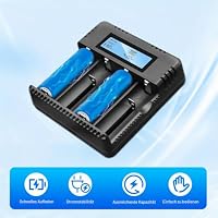 Pixelure Akkuladegerät LCD-Display, 4-Steckplatz Li-Ion-Akkuladegerät mit Intelligenter Schnellladung, Kompatibel mit 3,7 V 26650/18650/14500/16340 Li-Ion-Akkus (Large) – Ansicht 5