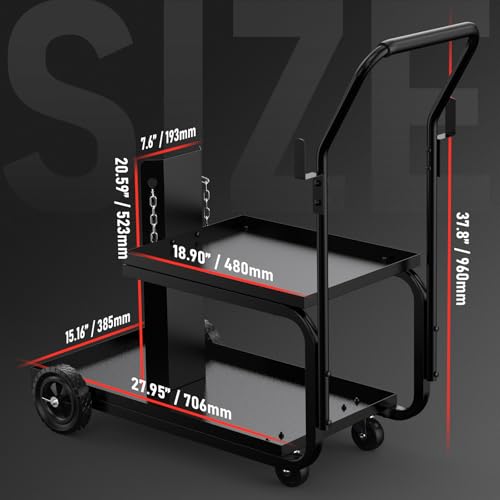Image of YESWELDER Low Profile Heavy Duty Welding Cart for MIG Welder TIG Welder and Plasma Cutter, Larger Running Gear with Cylinder Rack & Storage Safety Chains,360 Swivel Wheels Welding Trolley