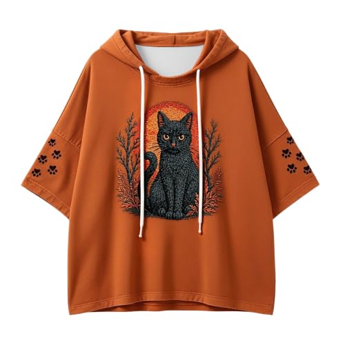 Halloween Hoodies for Women Fall Funny Black Cat Pumpkin Print 3/4 Sleeves Crewneck Casual Sweatshirts - image 4
