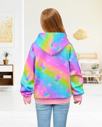 Nidoul Girls Zip Up Hoodie Jacket Unicorn Rainbow Mermaid Sweatshirt with Pockets for Toddler Kid 3-9 Y4