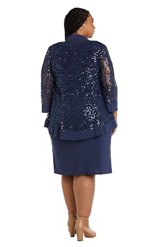 Image of R&M Richards Women's 2-Piece Knee Length Banded Hi-Lo Sequined Jacket Dress W /Detachable Necklace