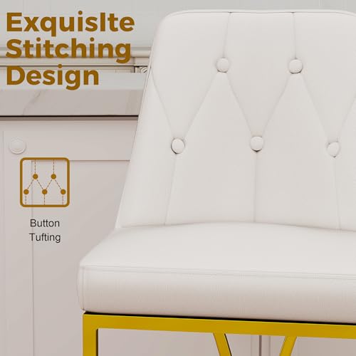 Image of LSSBOUGHT Counter Height Bar Stools Set of 2 24'' Upholstered Padded Barstools with Back Glam Kitchen Island Chairs with Golden Metal Iron Frame (White-Button-Gold Leg, 4PCS)