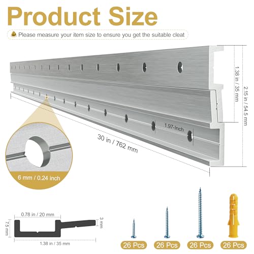Image of Heavy Mirror Mounting Hardware Z Clips 30 inch French Cleat Aluminum Alloy Mirror Hanger Picture Frame Hanging Kit Heavy Duty Z Brackets for Wall Mounting Max Load 200 Lbs, 2 Pairs
