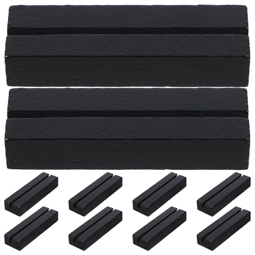DOITOOL Soporte de Madera Rústica para Tarjetas y Fotos Portatarjetas de Mesa Negro Base de Madera Natural Juego de 10 Unidades para Restaurante Oficina y Tienda