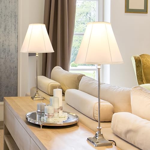 GO&SO White Bell Lamp Shades Set of 2 Meduim Lamp Shade for Table Lamp 6\"Top x 13\"Bottom x 10.6\"High(Spider)Fabric Replacement Lampshade for Bedside Lamp -Side Ribbing Imperial Shade,Assembly Required - Thumbnail 7