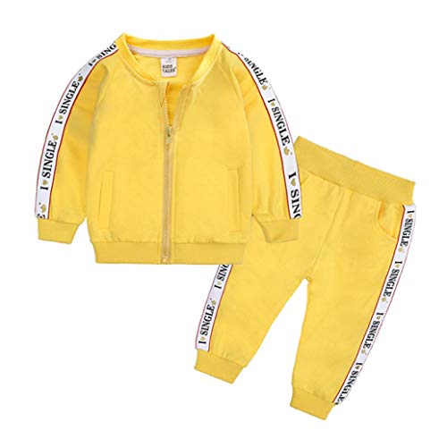 Baby Boys Girls Cotton Tracksuit Sweatshirt Top + Sweatpants Zipper Coat Outfits Set (Yellow, 2-3T)