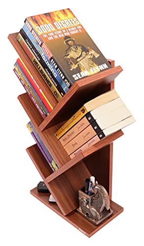 Image of Madhuran Engineered Wood Wall Mounted Cum Free Standing Books Magazine Stands Racks Holder (Teak Finish) / Office Study Table Organiser Living Room Bedroom Storage Pen
