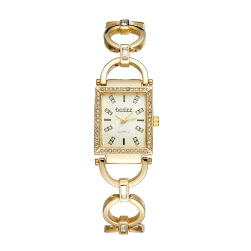 Montre femme rectangulaire quartz dorée avec diamant zircon élégante