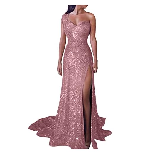 Alwayswin Ärmlös aftonklänning sexig one shoulder cocktailklänning Hot Gold klänning öppen lång klänning glänsande klänning enfärgad mode festklänning maxiklänning för bröllop, ROSA, 5XL