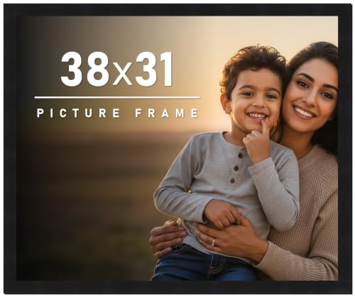 38x31 Frame Black Picture Frame - Complete Modern Photo Frame Includes UV Acrylic Shatter Guard Front, Acid Free Foam Backing Board, Hanging Hardware Wood Wall Frames for Family Photos - no Mat