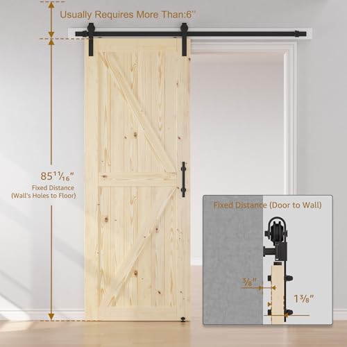 Image of SMARTSTANDARD 36in x 84in Sliding Barn Door with 6.6ft Barn Door Hardware Kit Included, Unfinished Solid Spruce Wood Door, Assembly Required, DIY, Stainable, Natural