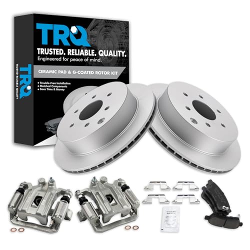 Image of TRQ Rear Brake Pad and Rotor Set Ceramic Coated Rotors Calipers