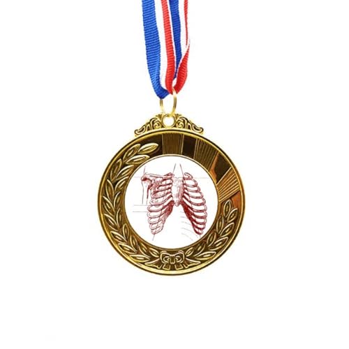 Esqueleto pleural humano en medalla de oro ganador primer lugar con cinta