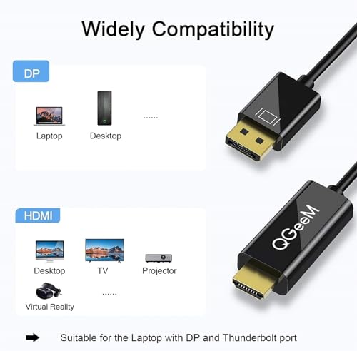 Image of INICIO DisplayPort To HDMI Cable 1.8m [ 1080p@60Hz ] DP to HDMI Male 1080p Uni-Directional Cord For Dell, Monitor, Projector, Desktop, AMD, NVIDIA, Lenovo, HP, ThinkPad
