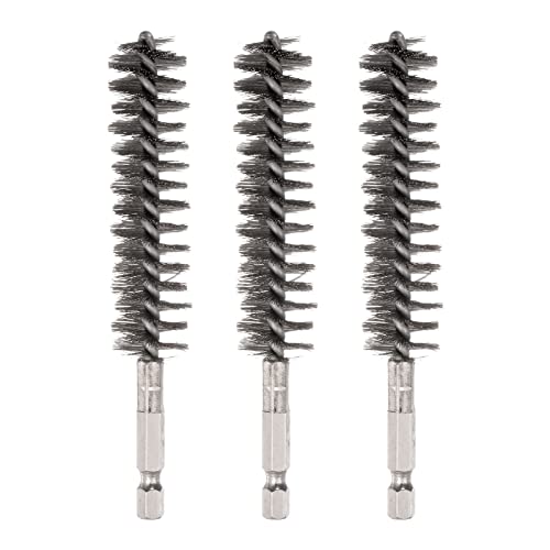 HARFINGTON 3pcs Stainless Steel Bore Brush 19mm Dia Cleaning Wire Brush with Handle 1/4 Inch Hex Shank for Tubes, Ports, Bearings